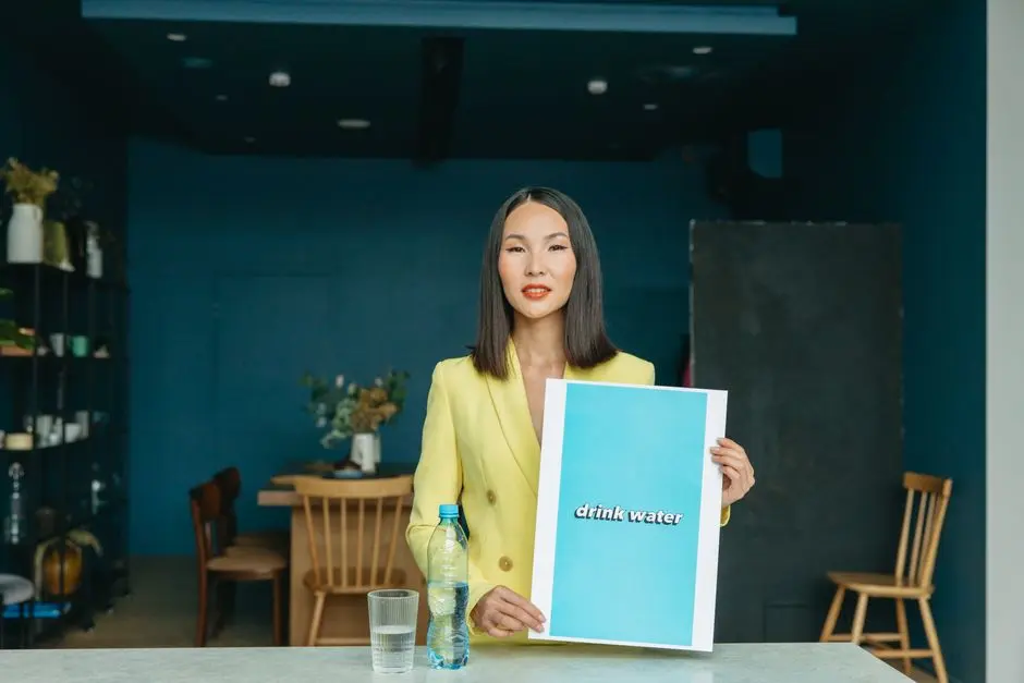 ilustrasi orang minum air putih di meja kantor